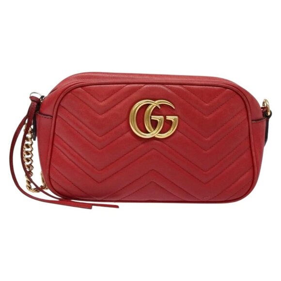 GUCCI GG Marmont Shoulder Bag Leather Red Gold 447632 Auth sw1251 - Picture 2 of 16